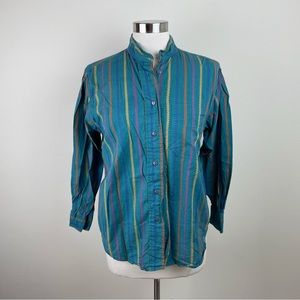 Vintage L.L. Bean Green Purple Yellow Stripe Long Sleeve Button Down Shirt